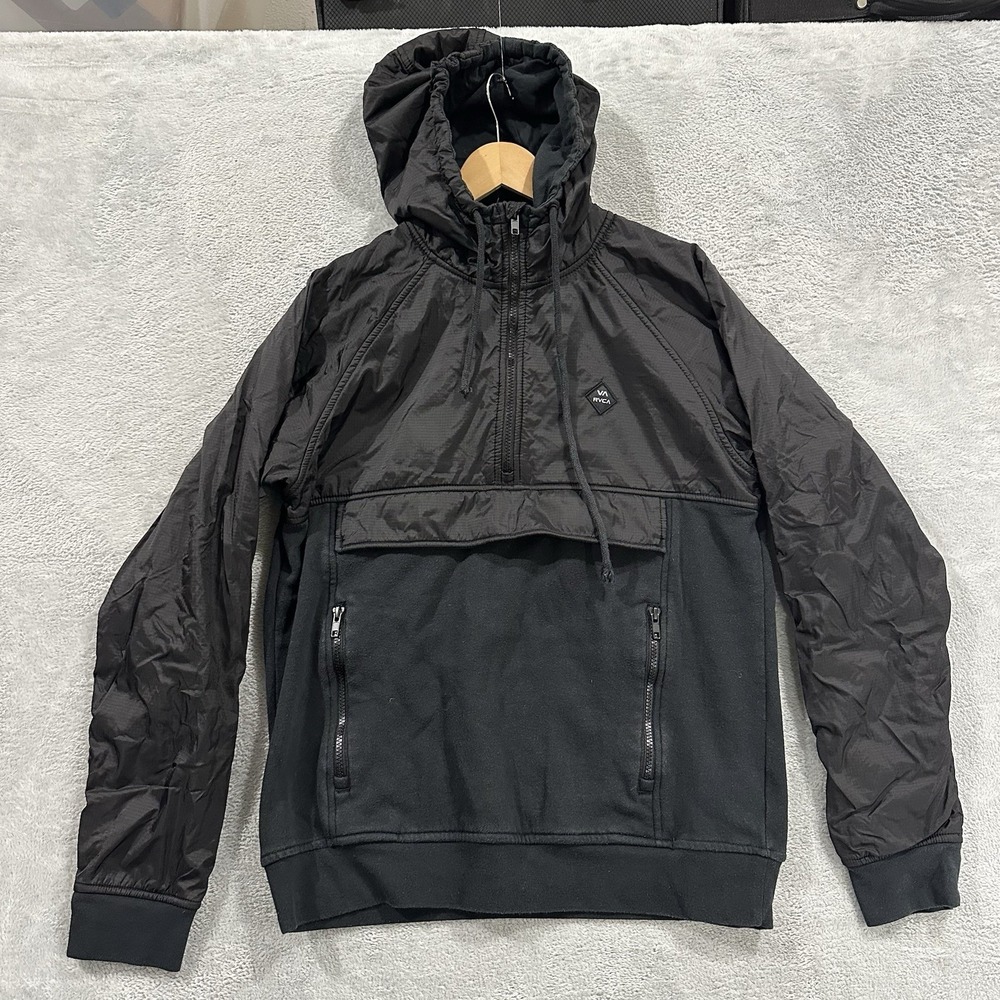 RVCA Men's S 1/4 Zip Jacket Black Windbreaker Fleece VA Sport Pullover Athletic